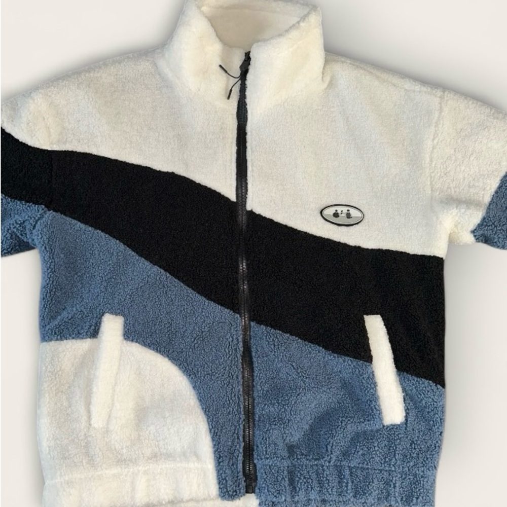 Rare ERDU&IZC Polar Fleece Zip Sweater – Size L – White/Blue/Black